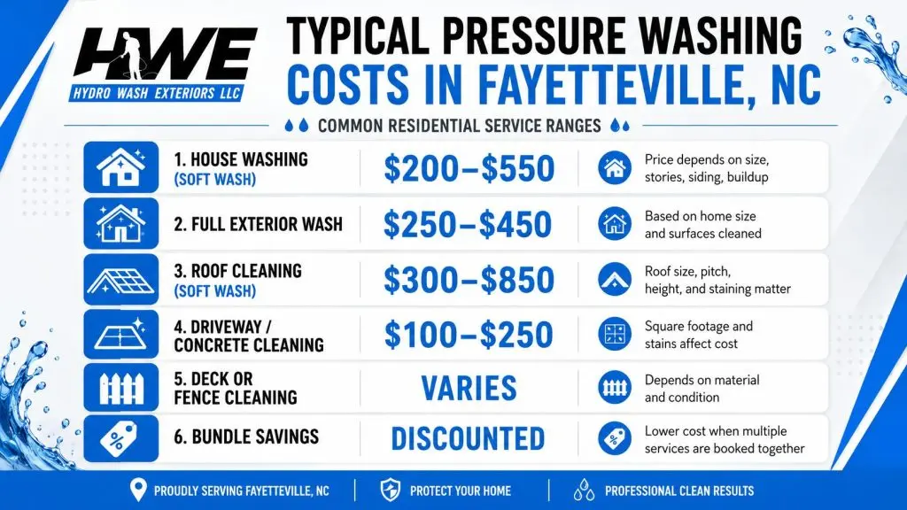 Typical pressure washing cost in Fayetteville, NC