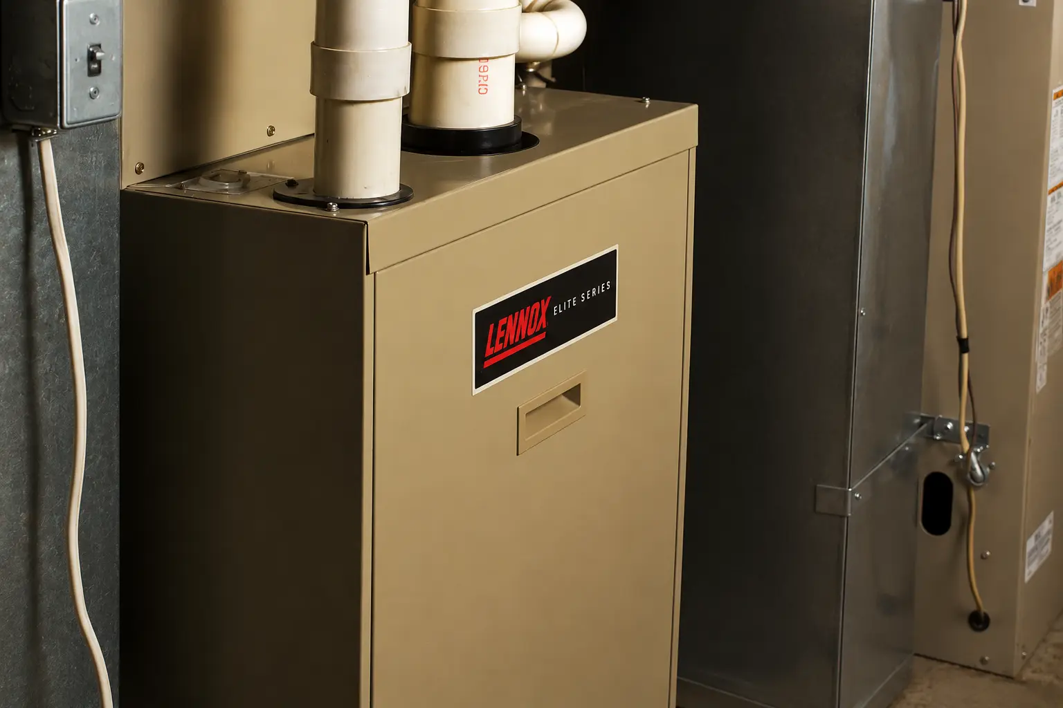 Furnace and ductwork in utility room