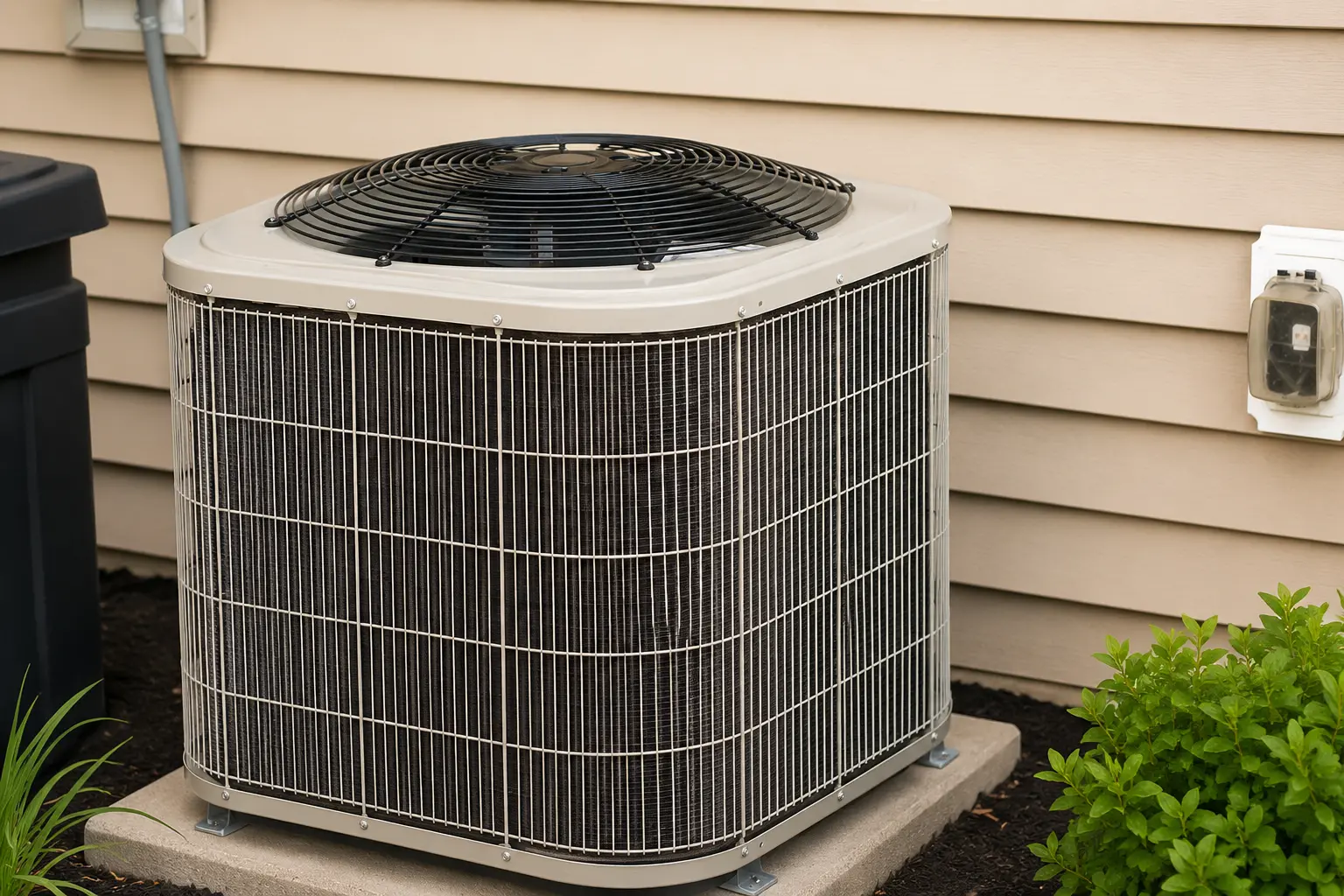 Outdoor air conditioner unit in suburban setting