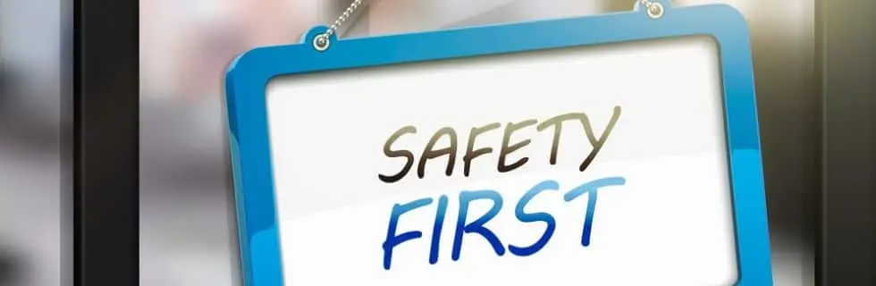 Safety First sign emphasizing the importance of water safety and plumbing safety during National Wellness Month.