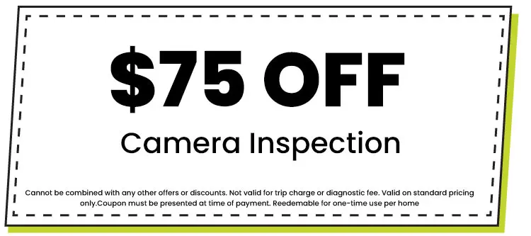 A coupon for 75 dollars off a camera inspection with small fine print at the bottom.