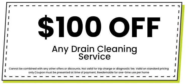 A coupon for 100 dollars off any drain cleaning service with fine print at the bottom.
