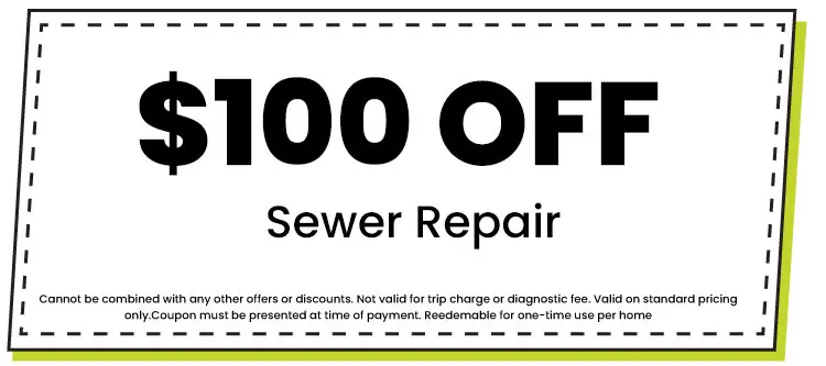 A coupon for 100 dollars off sewer repair with fine print at the bottom.