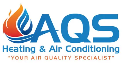 AQS Heating & Air Conditioning logo featuring a flame and wave design, emphasizing air quality services in Hemet, California.