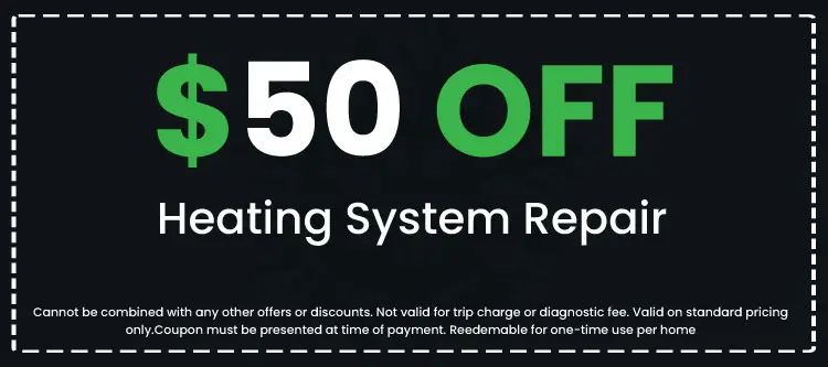Promotional image for Clark's Home Services featuring a $50 OFF coupon for heating system repair services.