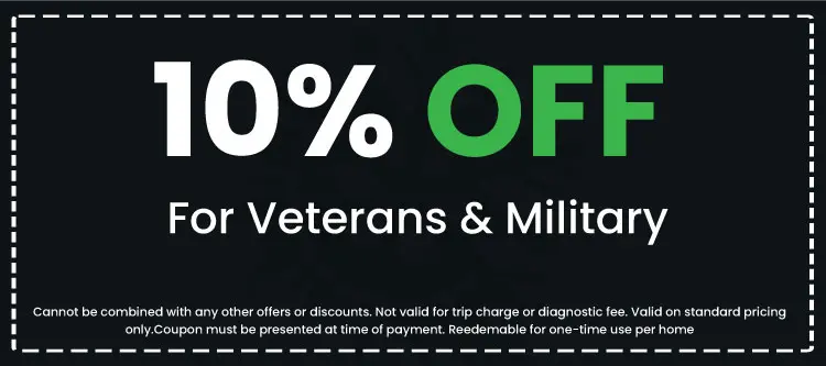 Discount offer flyer for veterans featuring '10% OFF' on HVAC services at Clark's Home Services.