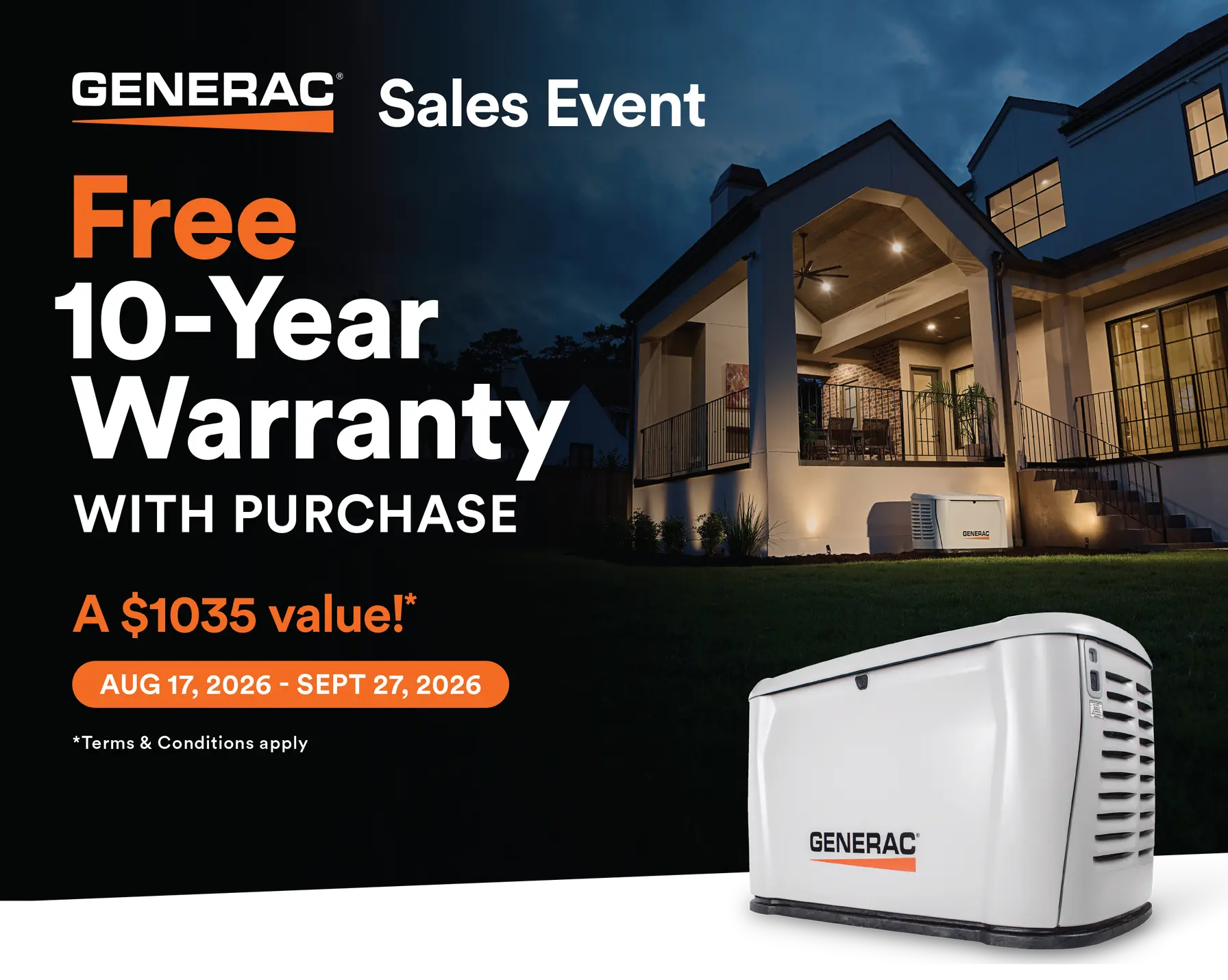 Generac Sales Event - Free 10-Year Warranty with Purchase