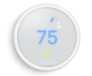 Nest thermostat displaying current temperature of 75&deg;F, emphasizing smart home automation and energy efficiency for Acosta Heating, Cooling & Electrical services.