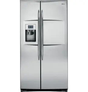 Front view of a modern stainless steel double-door refrigerator with a digital water dispenser control panel.