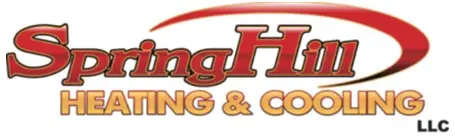 Spring Hill Heating & Cooling logo featuring bold red and orange text, emphasizing HVAC services in Columbia, TN.