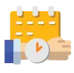 Calendar icon with a wristwatch, symbolizing timely HVAC service and scheduling for air conditioning maintenance and repairs.