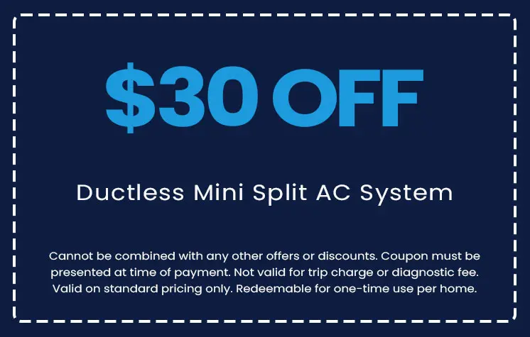 $30 off Ductless Mini Split AC System coupon from E.F. Winslow Home Services, highlighting home service promotions and financing options.