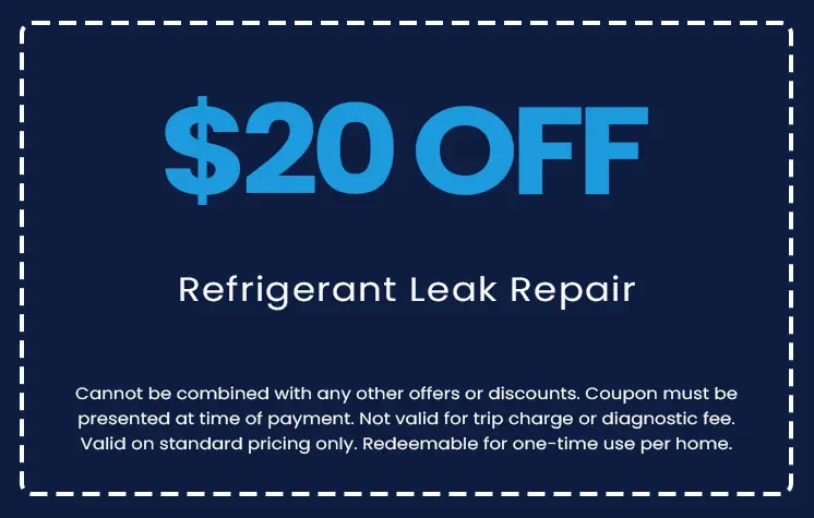 $20 off coupon for refrigerant leak repair from E.F. Winslow Home Services, highlighting home service promotions and financing options.