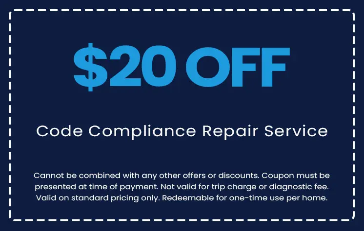 $20 off coupon for Code Compliance Repair Service, featuring promotional text and terms for E.F. Winslow Home Services.