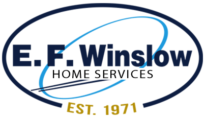 E.F. Winslow Home Services logo featuring the brand name and establishment year, representing plumbing, heating, AC, and electrical services.