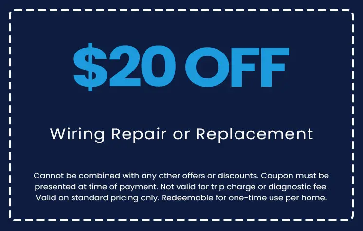 $20 off coupon for wiring repair or replacement services, featuring promotional text and conditions for E.F. Winslow Home Services.