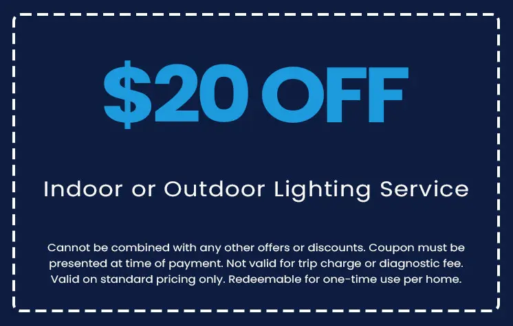 $20 off indoor or outdoor lighting service coupon from E.F. Winslow Home Services, highlighting promotional offer details and usage conditions.