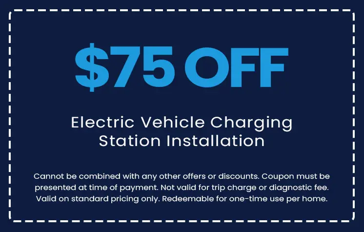 $75 off electric vehicle charging station installation coupon from E.F. Winslow Home Services, highlighting promotional offer details and redemption terms.