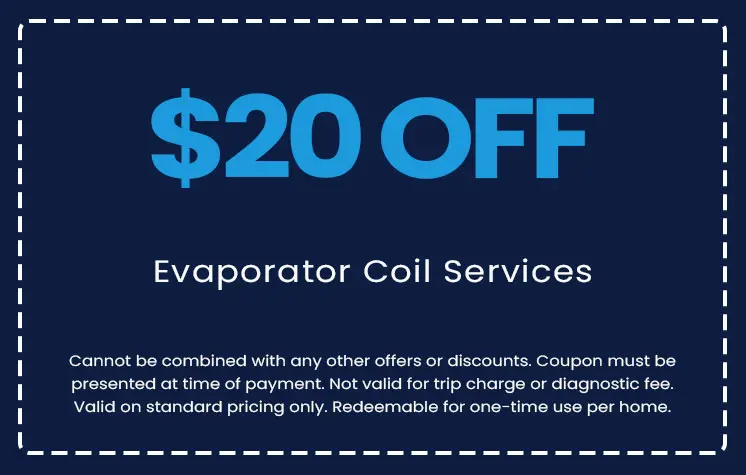 $20 off coupon for evaporator coil services from E.F. Winslow Home Services, detailing terms and conditions for redemption.