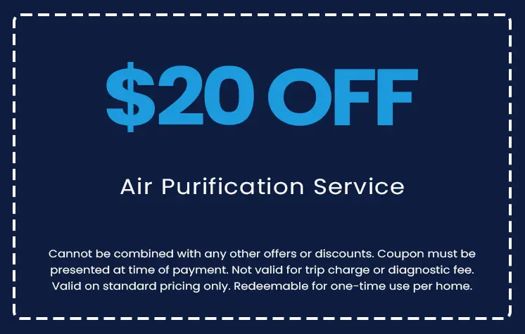 $20 off coupon for air purification service from E.F. Winslow Home Services, highlighting promotional offer details for residential customers.