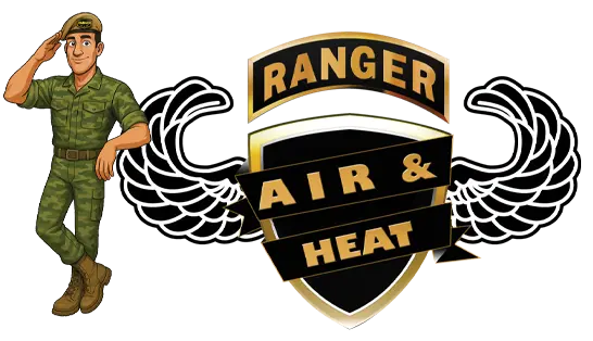 Ranger Air & Heat logo featuring a saluting soldier and winged shield emblem.