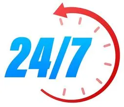 24/7 service availability graphic featuring clock elements, emphasizing Jeffrey Burke Plumbing, Heating & Cooling's commitment to round-the-clock home service solutions.