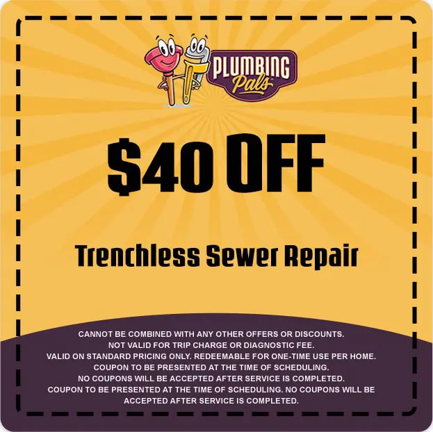 $40 off coupon for trenchless sewer repair from Plumbing Pals, featuring promotional details and terms for use.