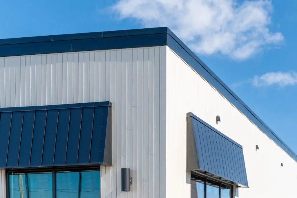 The exterior surface of an aluminum metal composite panel wall