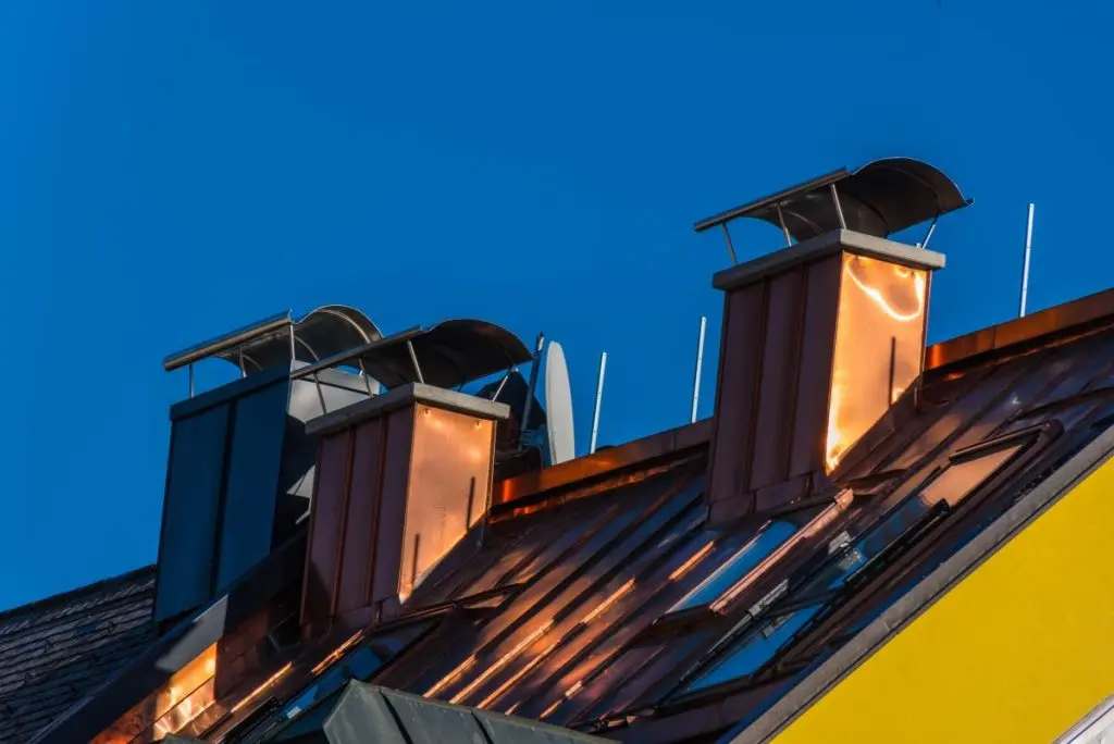 copper roof with copper chimneys