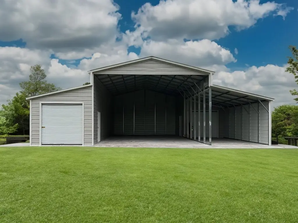 metal building storage with natural background.