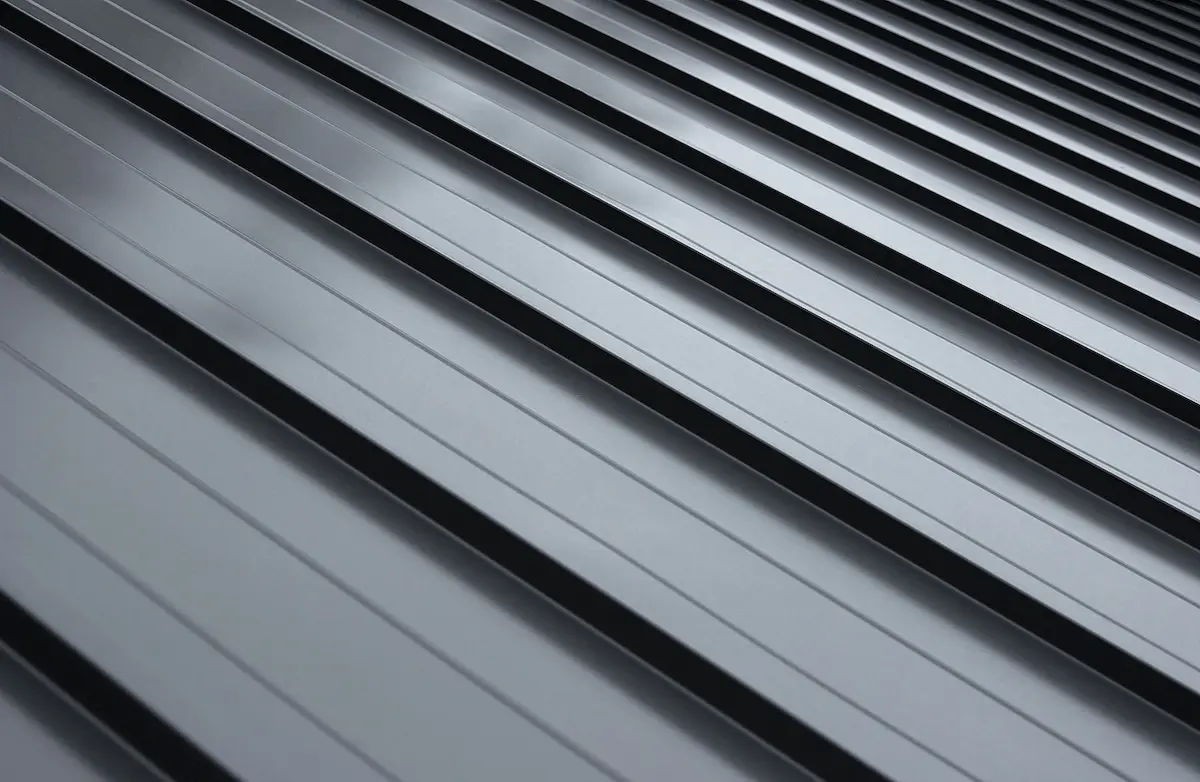 black standing seam metal roof details shot