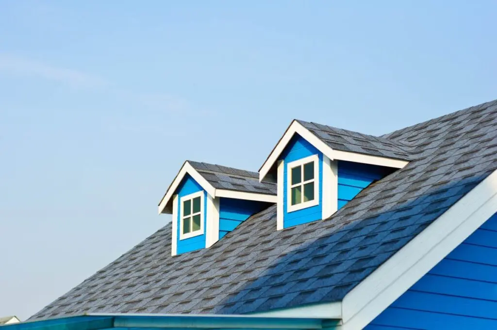 different types of dormers electric blue siding grey shingles