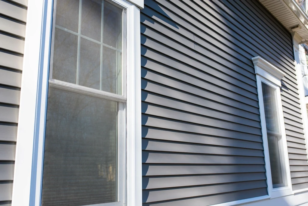 close up of james hardie grey siding