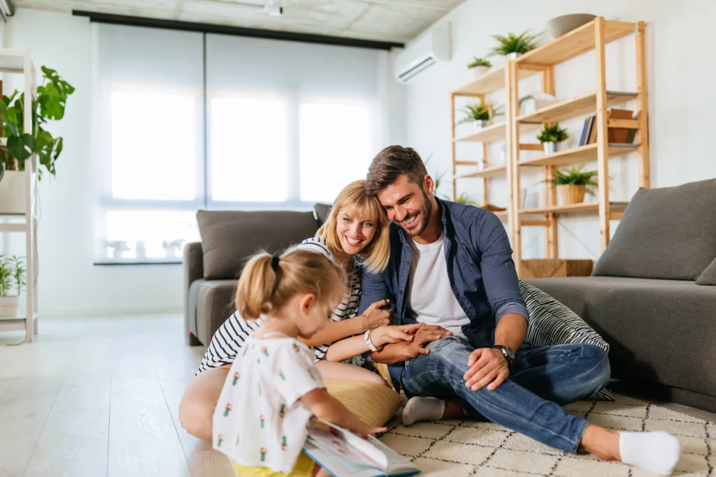 happy family after roofing work
