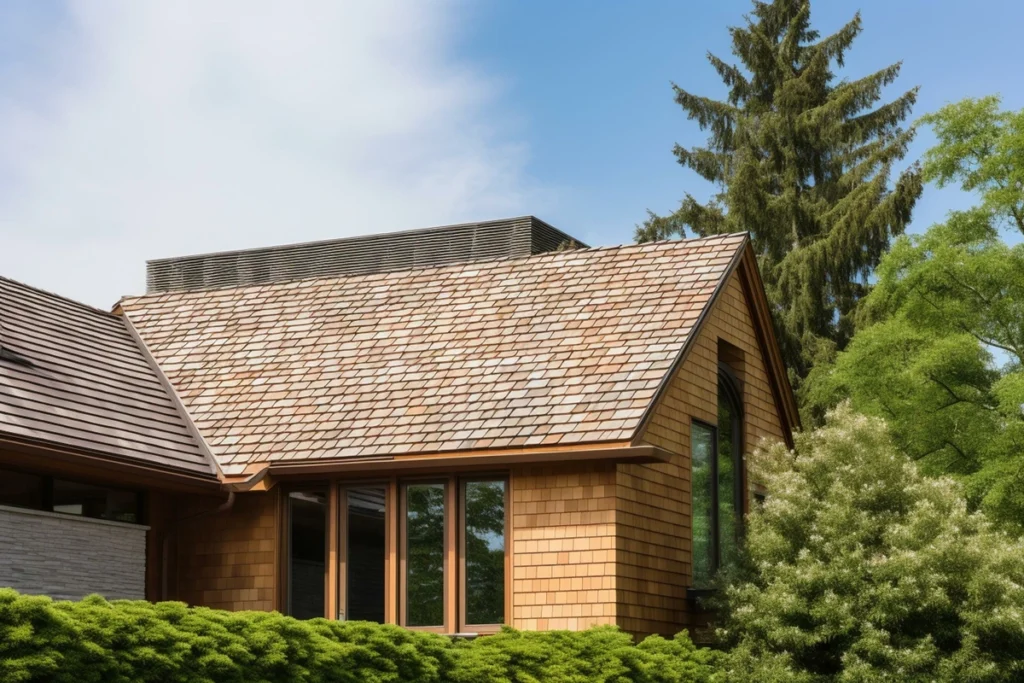 a house with a cedar shake roof