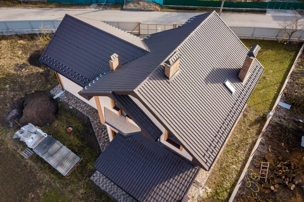 aerial view of a metal roof