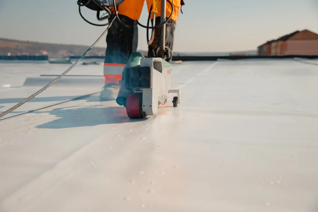 working on a flat roof