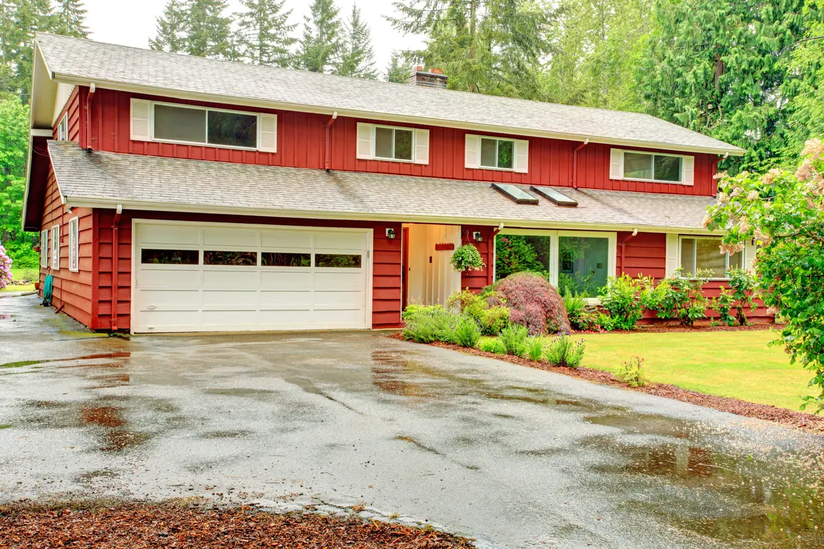 red siding on a house