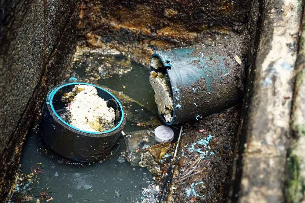 blocked sewer pipe