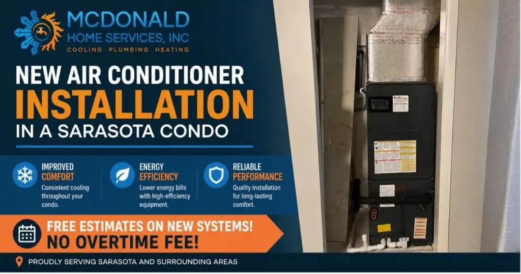 New air conditioner installation in a Sarasota Florida condo by McDonald Home Services