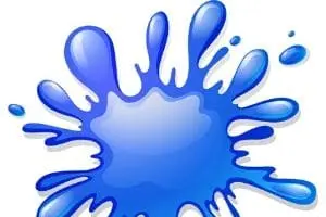 Blue water splash graphic symbolizing plumbing issues and solutions for clogged toilets.