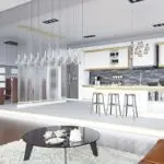Modern kitchen with sleek cabinetry and bar stools for Allore's Plumbing Services LLC. holiday maintenance tips.
