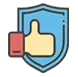 Shield icon with thumbs up symbol, representing satisfaction guarantee and quality service offered by Allore's Plumbing Services LLC.