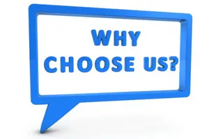 Blue speech bubble with the text "WHY CHOOSE US?" emphasizing Allore's Plumbing Services LLC's commitment to quality plumbing services and customer engagement.