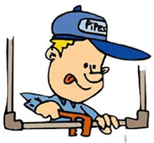 Cartoon plumber character holding tools and working on pipes, representing Allore's Plumbing Services and their reliable plumbing solutions.