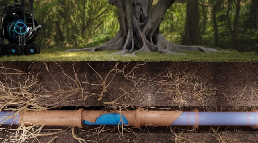 Tree with roots over an underground pipeline, illustrating plumbing concepts for Allore's Plumbing Services.