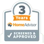HomeAdvisor badge indicating 3 years of service, screened and approved for plumbing expertise in Stuart, FL.