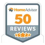 HomeAdvisor badge highlighting 50 reviews for Allore's Plumbing Services LLC, showcasing customer satisfaction and reliability in plumbing services.