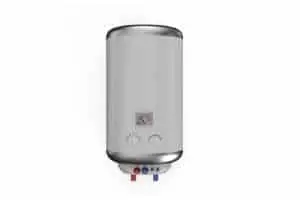 Water heater with visible inlet and outlet connections, emphasizing the importance of maintenance to prevent issues like mineral build-up and restricted water flow.