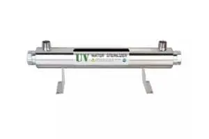 UV water sterilizer for home water treatment, showcasing plumbing technology for improved water quality and filtration solutions.